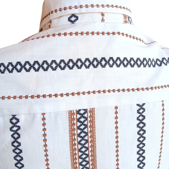 Vintage Women's Medium Tunic Top 1970s Striped Geometric Dallas Groovy Granny - Picture 7 of 8